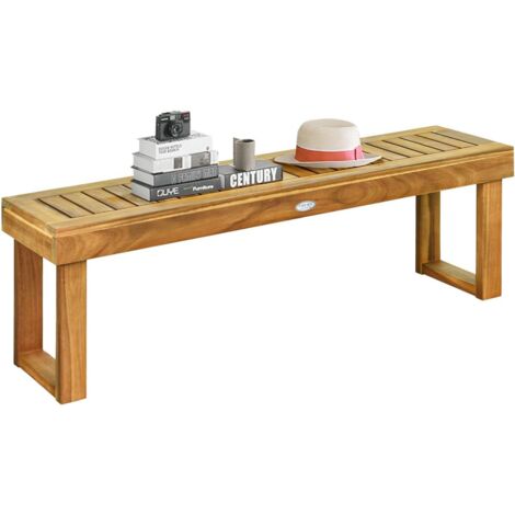 COSTWAY Sitzbank Massivholz bis 360kg, Gartenmöbel Gartenbank, Esszimmerbank 132x34x43,5cm mit Fussstütze
