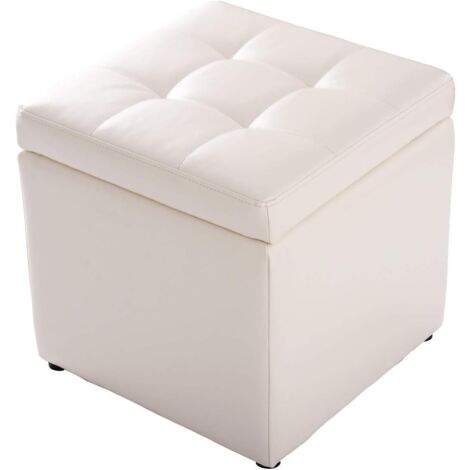 COSTWAY Sitzhocker mit Stauraum, Sitzwürfel aus Kunstleder, Sitzbox belastbar bis 300kg, Polsterhocker mit Deckel, Aufbewahrungsbox 40x40x40cm, Sitztruhe Cremeweiss