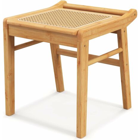 COSTWAY Sitzhocker, Schminkhocker aus Bambus, Hocker für schminktisch bis 120 kg belastbar, Kleiner Kosmetikhocker mit Rattan-Oberfläche für Ankleidezimmer, Wohnzimmer, Schlafzimmer