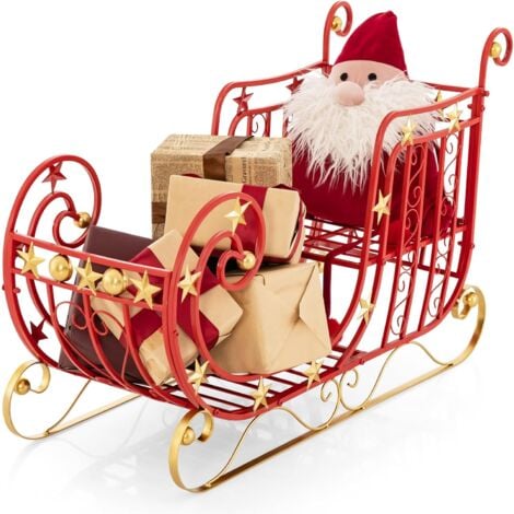 COSTWAY Slitta di Babbo Natale, Slitta di Babbo Natale in Metallo con Ampia Area di Carico per Regali, Decorazione Natalizia con Stelle Dorate, per Casa e Ufficio, 99 x 36 x 61 CM