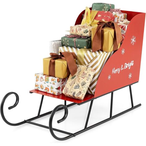 COSTWAY Slitta di Babbo Natale, Slitta di Babbo Natale in Metallo con Ampia Area di Carico per Regali, Decorazione Natalizia per Casa, Negozio e Ufficio (Modello 4)