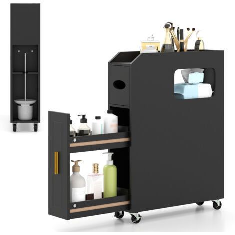 COSTWAY Small Bathroom Storage Cabinet 16cm Narrow Slim Bathroom Organizer-Black