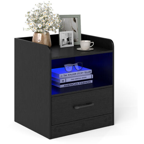 COSTWAY Small Bedside Table Modern Nightstand with Drawer-Black