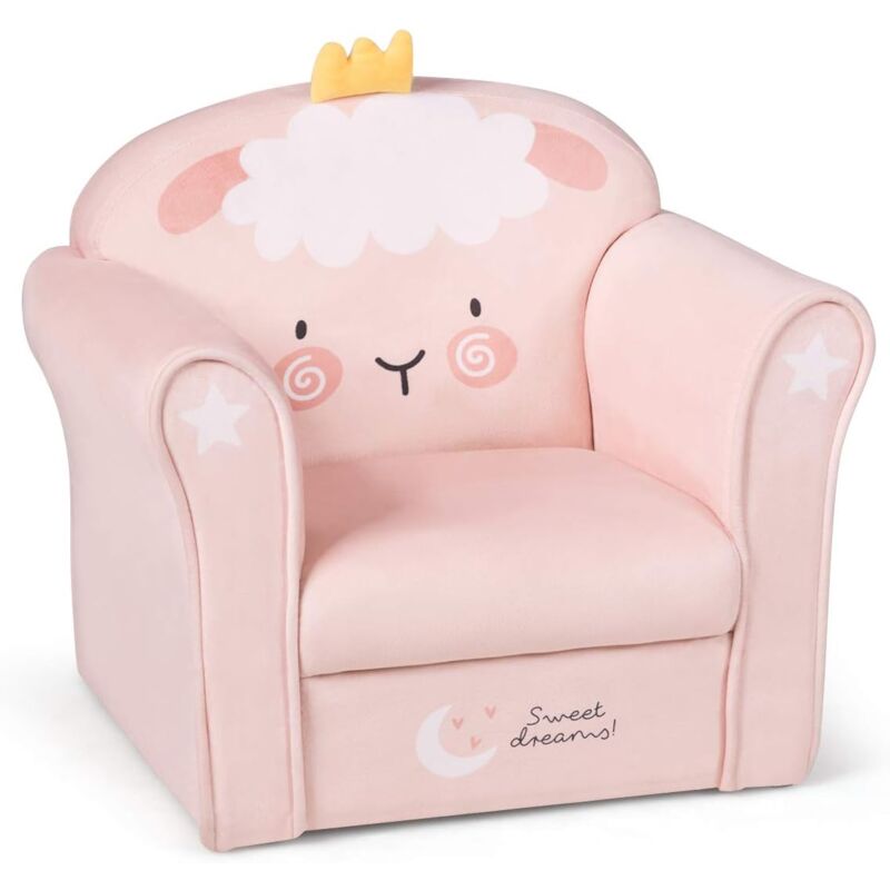 

Sofá para Niños con Dibujo de Cordero, Sillón Infantil con Estructura de Madera Resistente y Respaldo Cómodo - Costway