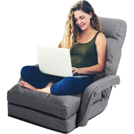 COSTWAY Sofá Cama Plegable Individual Sofá Perezoso Silla con Reposabrazos y Cojín para Oficina Salón Terraza Jardín (Gris)