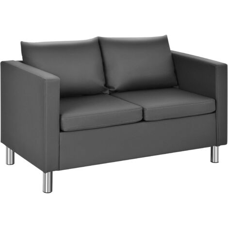 COSTWAY Sofá Moderno de 2 Plazas con Cojín y Patas de Metal Plateadas Conjunto de Sofá de Cuero Sintético para Casa y Oficina