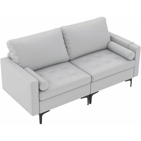 COSTWAY Sofá Modular de Esquina en Forma de L, Extra Grande con USB, Patas de Metal Sólido, 2 Cojines Desmontables Incluidos, Sofá de Esquina de Tela para Salón, Dormitorio,Gris Claro (Modo 1)