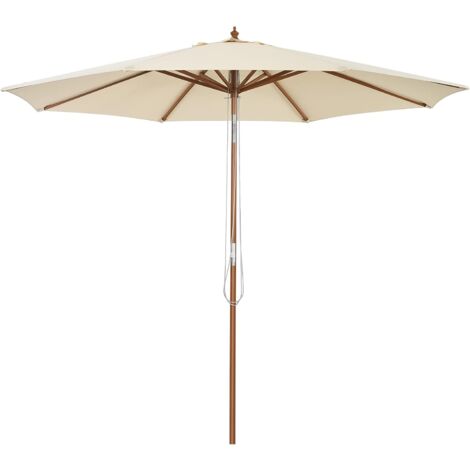 COSTWAY Sombrilla 3m de Exterior, Sombrilla con Estructura de Madera de Polea con 8 Varillas para Jardín