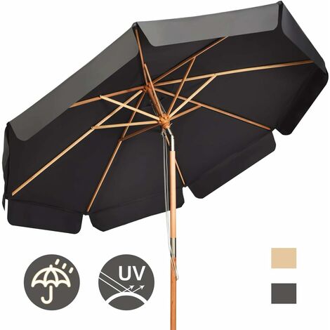 COSTWAY Sombrilla de Ø300cm de Madera Parasol de Jardín Inclinable Sombrilla de Manivela para Playa Jardín Piscina Terraza (Gris)