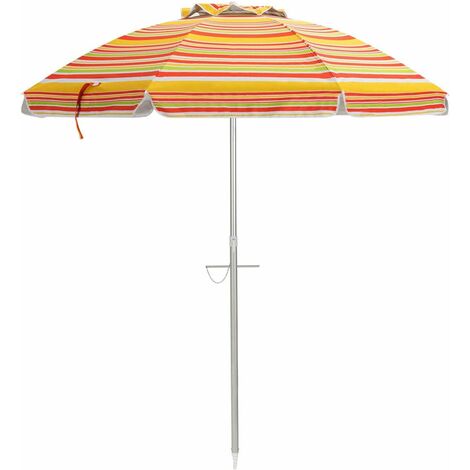 COSTWAY Sombrilla de Playa de 198 cm Parasol de Aluminio para Jardín Mercado Patio Sombrilla Inclinable con Bolsa de Transporte Sin Base (Raya Naranja)