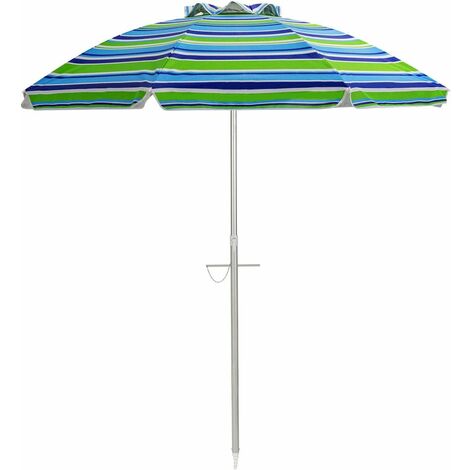 COSTWAY Sombrilla de Playa de 198 cm Parasol de Aluminio para Jardín Mercado Patio Sombrilla Inclinable con Bolsa de Transporte Sin Base (Raya Verde)