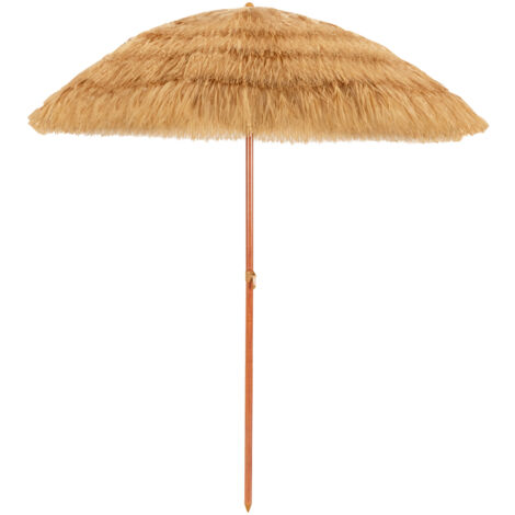 COSTWAY Sombrilla de Playa de 200 cm de Apariencia de Paja Parasol para Jardín Mercado Patio Sombrilla Inclinable Sin Base