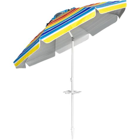 COSTWAY Sombrilla de Playa de 200 cm Parasol para Jardín Mercado Patio Sombrilla Inclinable Sin Base (Multicolor)
