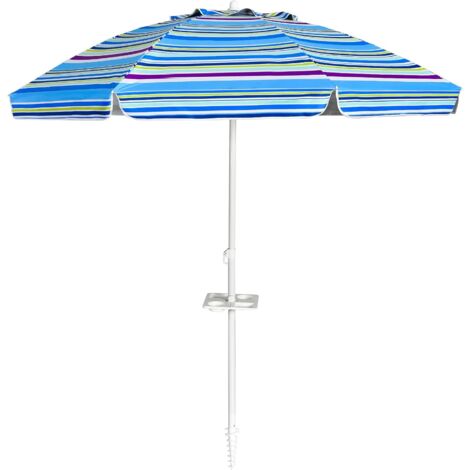 COSTWAY Sombrilla de Playa de 200 cm Parasol para Jardín Mercado Patio Sombrilla Inclinable Sin Base (Rayas Azul Claro)