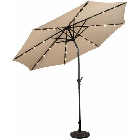 COSTWAY Sombrilla de Playa Solar LED 3M Plegable Quitasol Parasol para Jardín Patio Balcón Beige