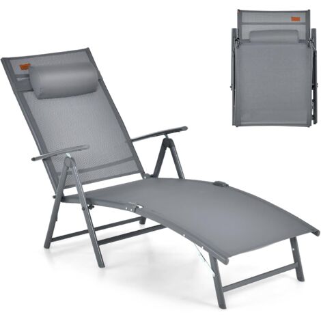 COSTWAY Sonnenliege klappbar, Gartenliege mit Kopfstütze, 7 verstellbaren Rückenlehnen, Klappliege bis 150 kg belastbar, tragbarer Liegestuhl für Garten, Hinterhof, Balkon (Grau)
