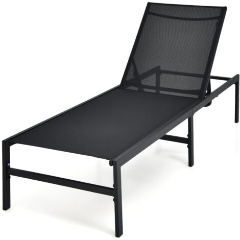 COSTWAY Sonnenliege, Liegestuhl mit 6-stufig Verstellbarer Rückenlehne, Atmungsaktiver Stoff, Gartenliege für Poolbereich, Strand, Terrasse Schwarz