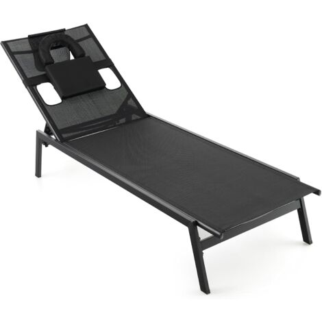 COSTWAY Sonnenliege mit Gesichtsöffnung, Gartenliege mit 5-Fach Verstellbarer Rückenlehne und abnehmbarem Kopfkissen, Terrassenliege Liegestuhl für Pool, Garten, Terrasse, 207 x 63 x 31 cm