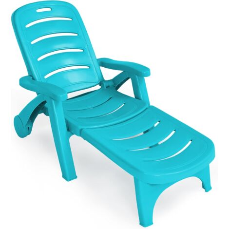 COSTWAY Sonnenliege mit Rollen, umbaubare Gartenliege/Gartenstuhl, klappbarer Liegestuhl mit 5-Fach Verstellbarer Rückenlehne, wetterfeste Klappliege für Terrasse, Garten und Strand(Türkis)
