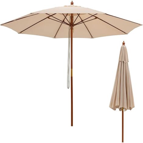 COSTWAY Sonnenschirm 260 cm, Gartenschirm Holz, Marktschirm Terrassenschirm für Garten, Terrasse Beige