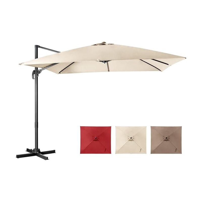 Costway Sonnenschirm Φ300cm Ampelschirm, Terrassenschirm Neigbar, Gartenschirm Mit Kurbel & Gekreuzter Basis, Grosser Regenschirm Strandschirm Beige