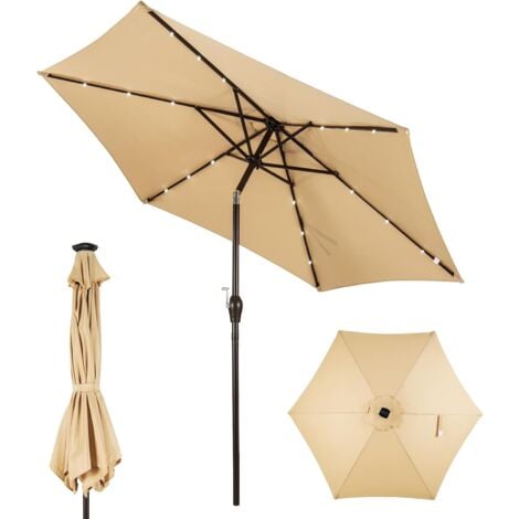 COSTWAY Sonnenschirm mit Solar- LED-Beleuchtung Ampelschirm Gartenschirm Kurbelschirm Strandschirm Garten Schirm 2,7M Beige