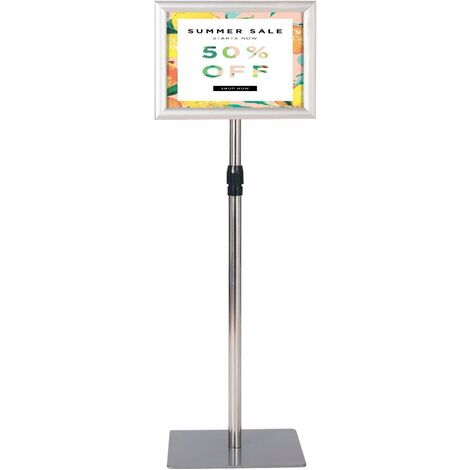 COSTWAY Soporte para Carteles A4 de Metal Póster de Menú Publicidad de Pie Altura Ajustable Giratorio (Plata)