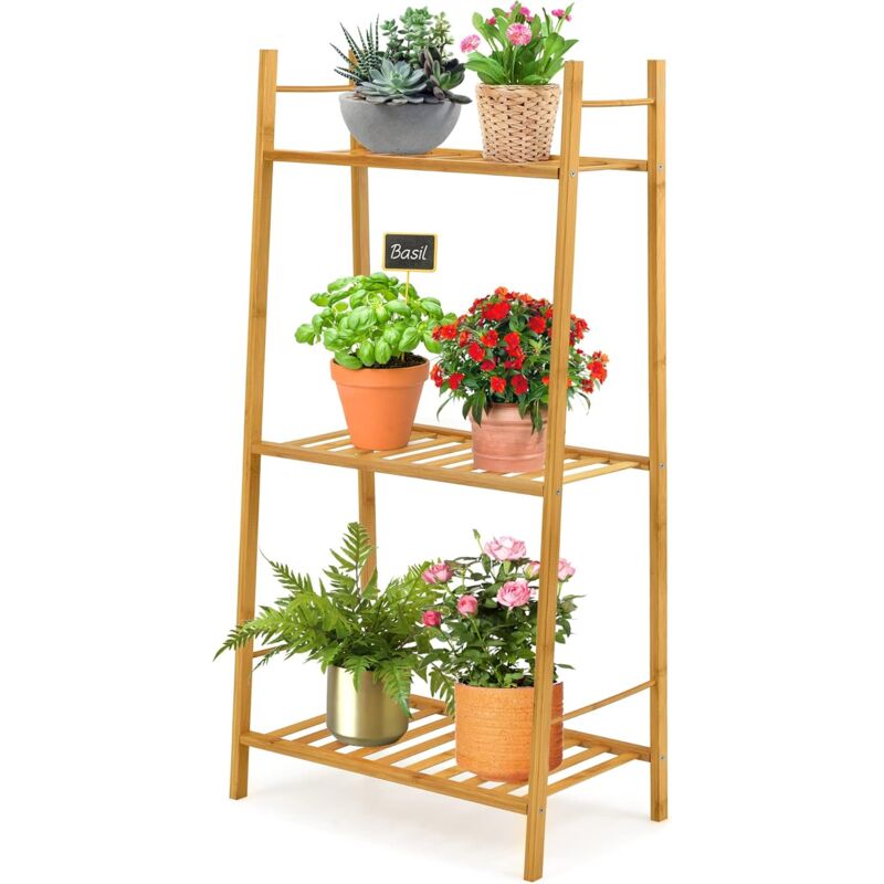 Soporte para Plantas de bambú con 3 Niveles/Estante de Escalera/Estante Multifuncional para Plantas y Flores/Porta Flores Natural - Costway