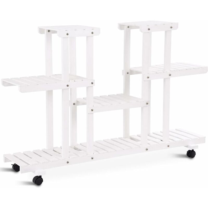 

Soporte para Plantas de Madera con 4 Niveles Estante Reforzado para Flores Porta Plantas Multifuncional con Ruedas Bloqueables - Costway