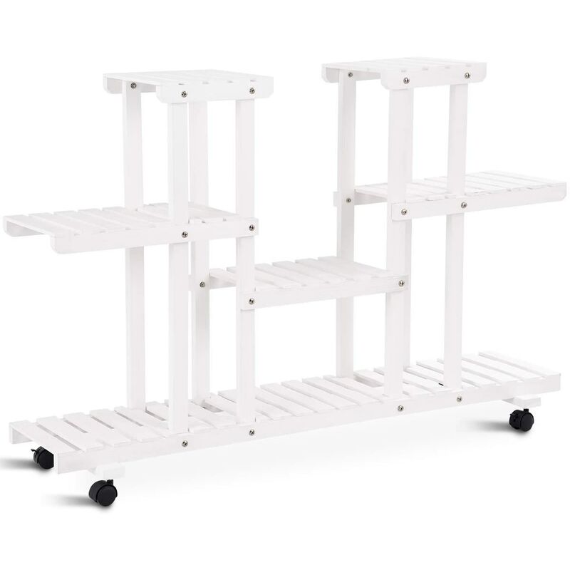 

COSTWAY Soporte para Plantas de Madera con 4 Niveles Estante Reforzado para Flores Porta Plantas Multifuncional con Ruedas Bloqueables