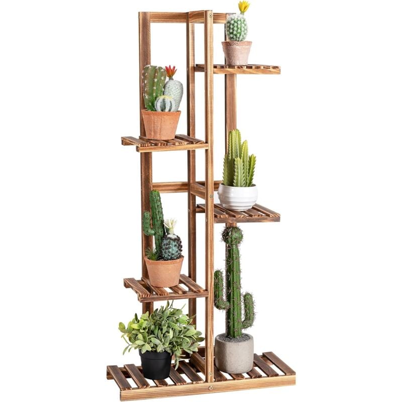 

Soporte para Plantas de Madera con 5 Niveles, Estante para Flores para 6 Macetas, Porta Plantas con Dispositivo Antivuelco - Costway