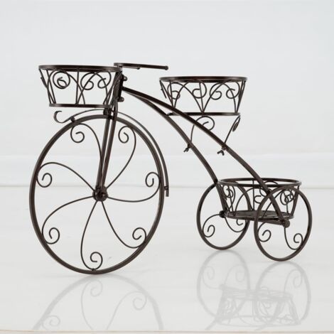 COSTWAY Soporte para Plantas en Forma de Triciclo, Soporte para Macetas con 3 Cestas Huecas y Elegantes Ruedas, Aspecto Parisino, Macetero Metálico de 3 Niveles para Patio, Jardín (Bronce)