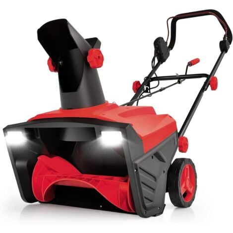 COSTWAY Souffleuse à Neige Électrique Manuelle avec 2 Lumières LED, Déneigeuse Filaire 15 A 500 mm avec Goulotte Rotative à 180° Distance de Projection 9 m, pour Jardin Cour (Rouge)