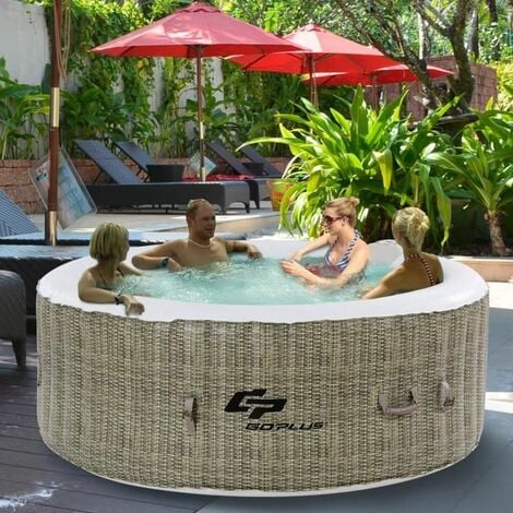 COSTWAY Spa Gonflable 4 places Rond 180X180X65CM Massage Bulle Beige Chauffage
