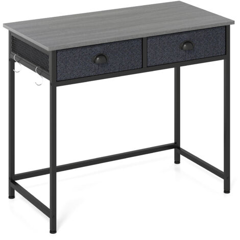 COSTWAY Space Saving Computer Desk with Foldable Fabric Drawers Metal Frame Study Table Grey