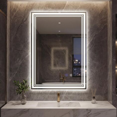 COSTWAY Specchio Bagno a LED Regolabile 70 x 50 cm, Design Antiappannamento, Funzione Memoria