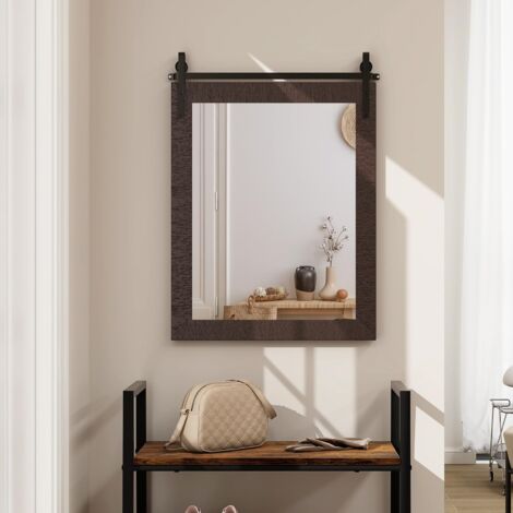 COSTWAY Specchio da Parete 76,5 x 56 cm, Specchio Rettangolare con Cornice in Legno e Staffa in Metallo, Specchio da Bagno Corridoio Soggiorno, Bianco (Noce)