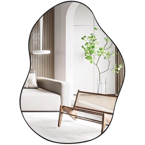 COSTWAY Specchio da Parete 78x56 cm, Specchio da Bagno a Forma Irregolare con Base Posteriore Premium, Specchio Decorativo per Soggiorno Ingresso Bagno (78 x 56 cm Nero)
