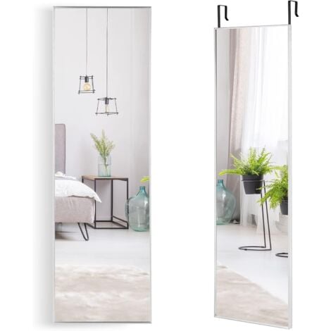 COSTWAY Specchio da Parete Lungo, Specchio da Terra Appendere con Cornice in Lega di Alluminio e Ganci, Per Camera da Letto e Soggiorno, 120 x 37 cm (Argento)