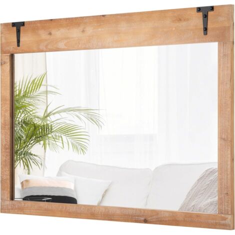 COSTWAY Specchio da Parete Stile Fattoria,100 x 70 cm,Cornice in Legno,per Bagno Soggiorno