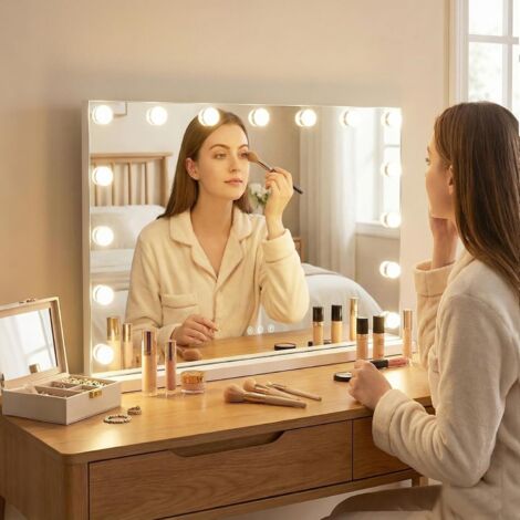 COSTWAY Specchio da Trucco Hollywood con Luci,58x43cm,con 3 Colori e Luminosità Regolabile