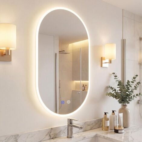COSTWAY Specchio LED per Bagno 80x50cm, Vetro Temperato, 3 Luci, Anti-Appannamento