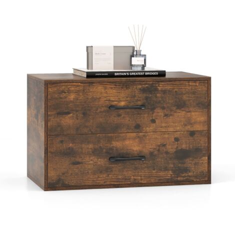 COSTWAY Stackable 2-Drawer Dresser Multi-Purpose Wooden Storage Cube Dresser-Coffee