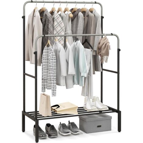 COSTWAY Stand Appendiabiti in Metallo, Doppio Asta Appendiabiti con Altezze Regolabili, Porta Abiti per Camera da Letto, 108x50x120/125 cm