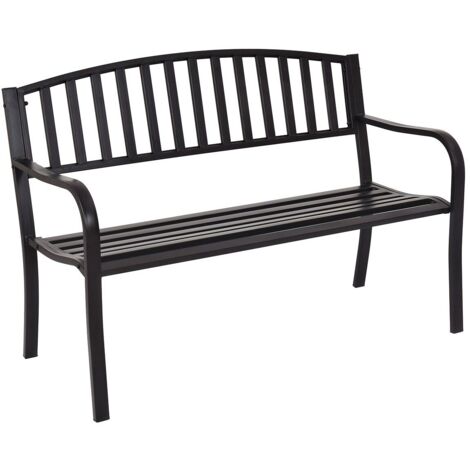 COSTWAY Steel Garden Bench Outdoor Patio Loveseat Bench with High Backrest