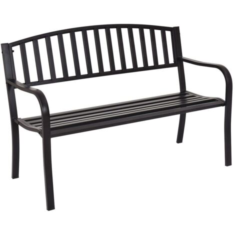 COSTWAY Steel Garden Bench Outdoor Patio Loveseat Bench with High Backrest