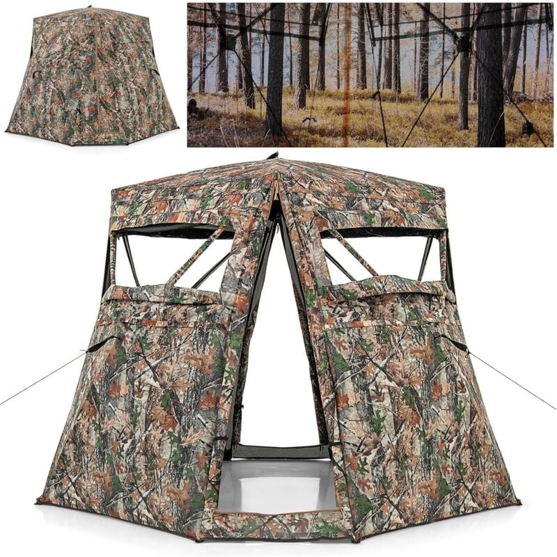 Store de Chasse Portable pour 2 à 3 Personnes, Tente de Chasse Pop-Up Vue Dégagée à 360° avec Sac de Transport 4 Petits Côtés Etendus, Abri de Chasse