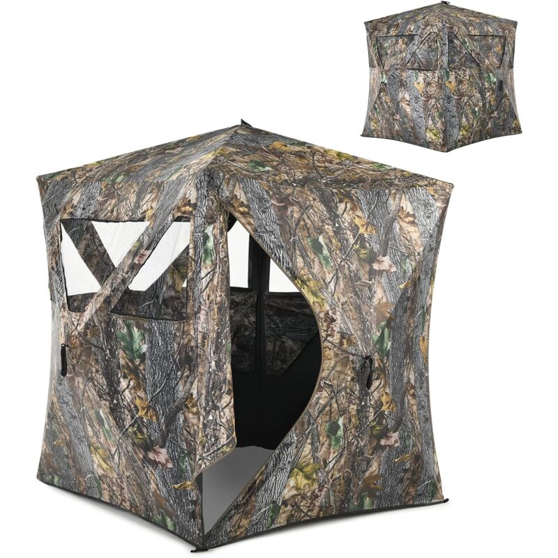 Store de Chasse Portable pour 3 Personnes, Tente de Chasse Instantanée Escamotable avec Piquets et Attaches de Sol Fenêtres en Maille avec Sac de