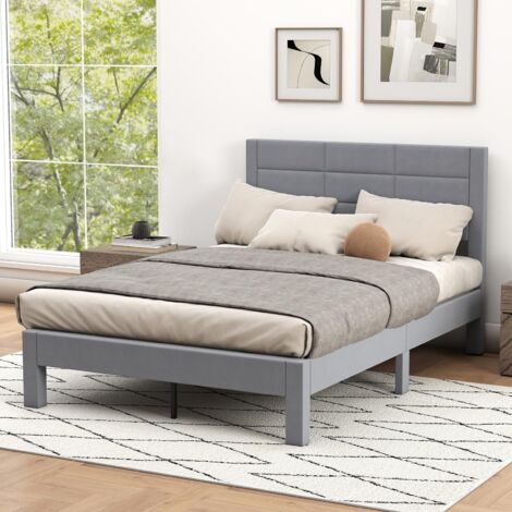 COSTWAY Struttura Letto Imbottito Matrimoniale 140x200 cm, Letto Piattaforma Imbottito, con Testiera in Morbido Tessuto di Velluto e Supporto a Doghe di Legno, Silenzioso, Carico 250kg (Stile 1)