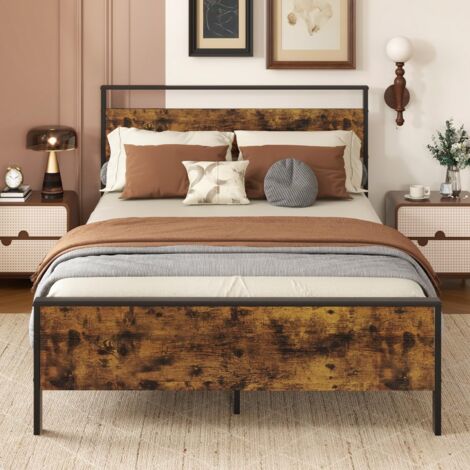 COSTWAY Struttura Letto Matrimoniale 200 x 140 cm, con Pediera e Testiera in Legno Industriale, Telaio da Letto con Doghe in Metallo Robusto, Carico Massimo 360 kg
